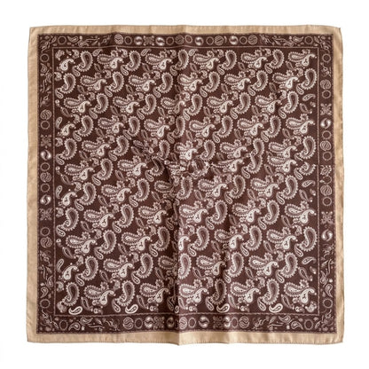 Satin Bandana Scarf | Brown Patchwork Paisley Foulard | 65x65 cm Silky Polyester Neck Scarf | Chic Head Scarf for Women⁠