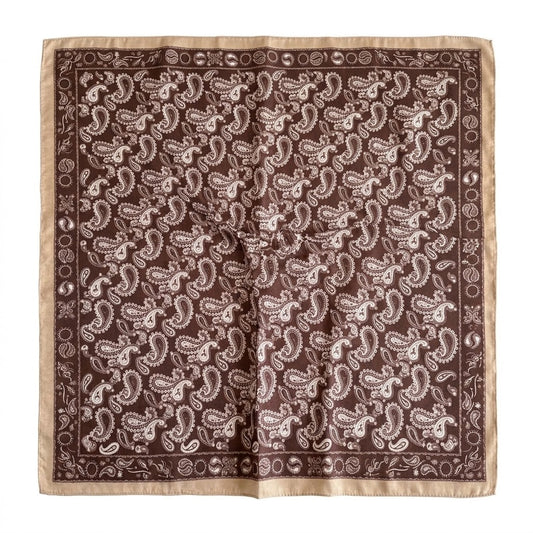 Satin Bandana Scarf | Brown Patchwork Paisley Foulard | 65x65 cm Silky Polyester Neck Scarf | Chic Head Scarf for Women⁠