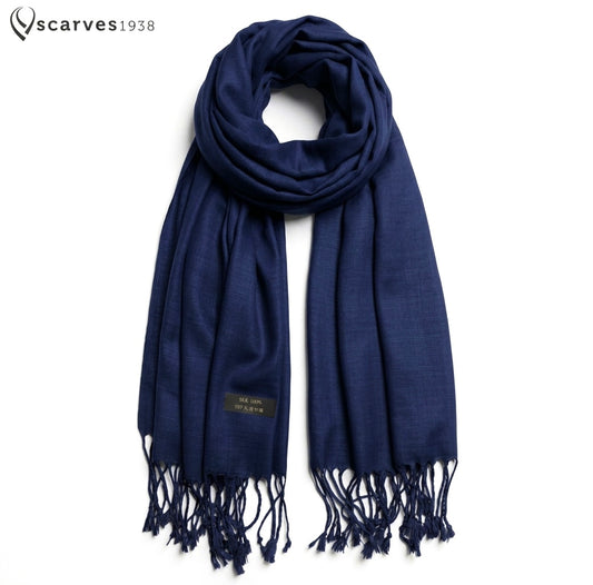 Dark Blue Thai Silk Scarf | Handmade Bangkok Shawl