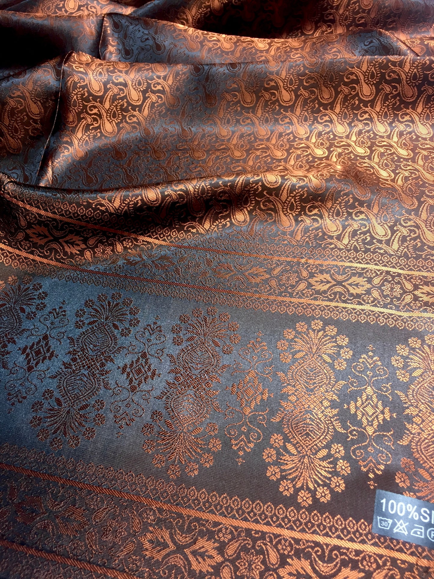 Copper Silk Scarf - Bronze Shaw For Her - Reversible Paisley Unisex