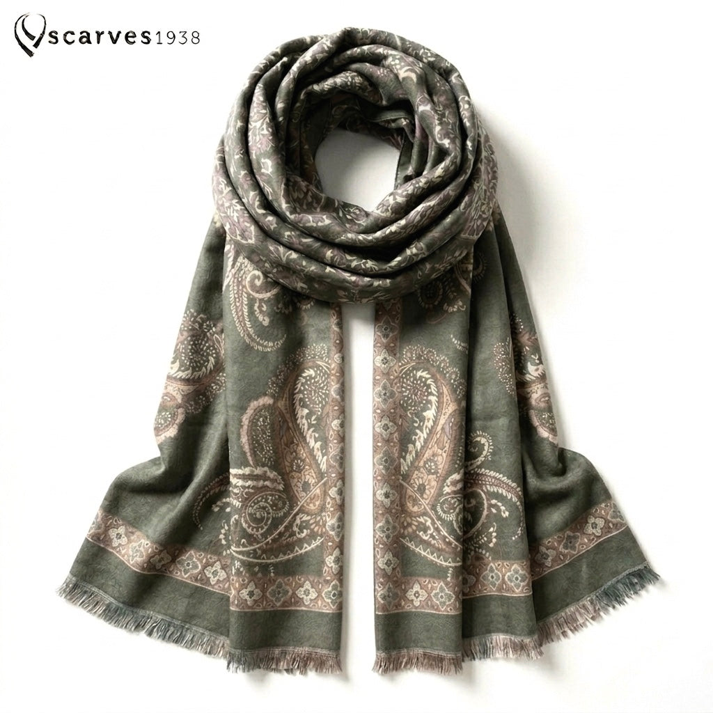 Classic Olive Green Cashmere Scarf | Heavy Winter Shawl