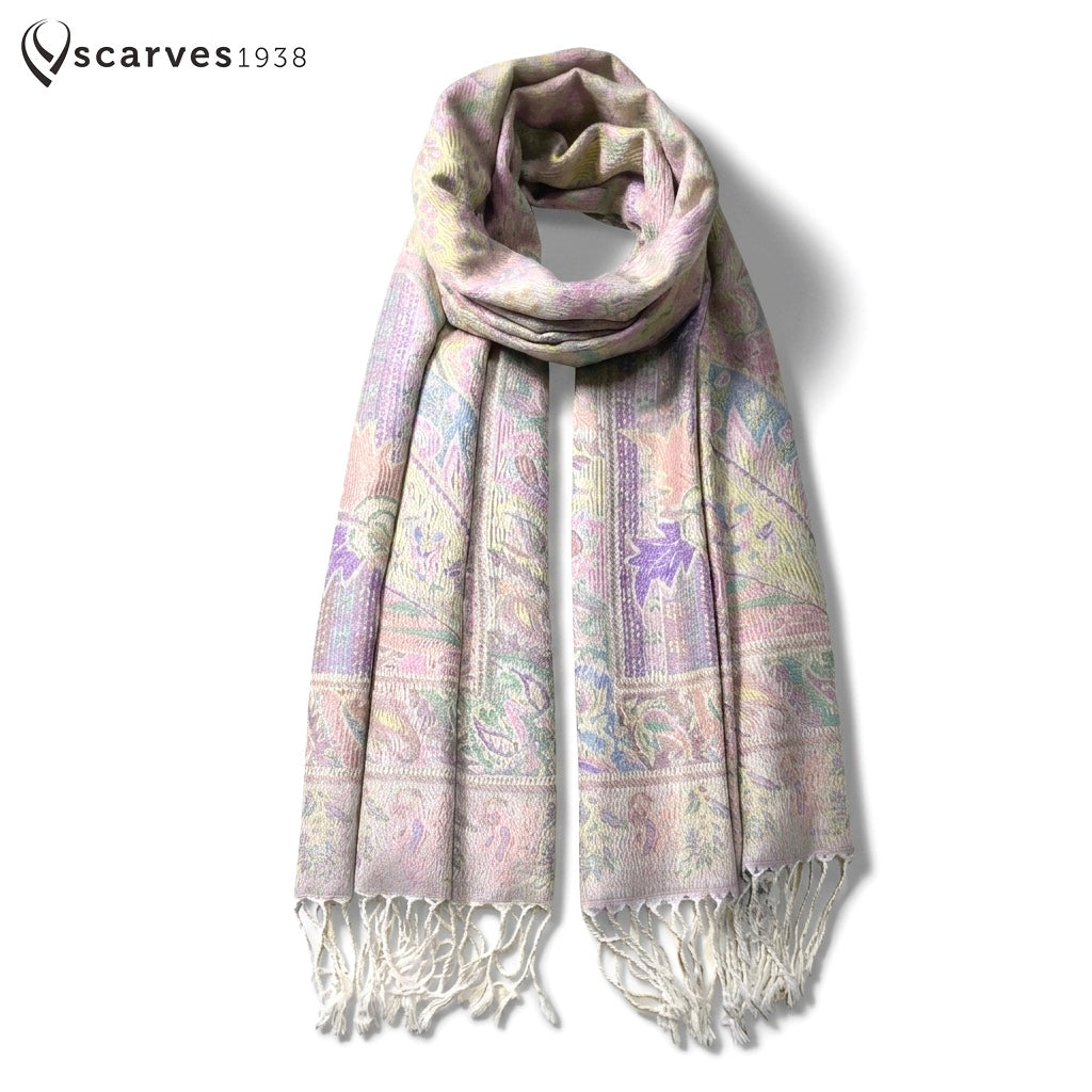 Light Colors Pashmina Scarf Ethnic Paisley Flowers