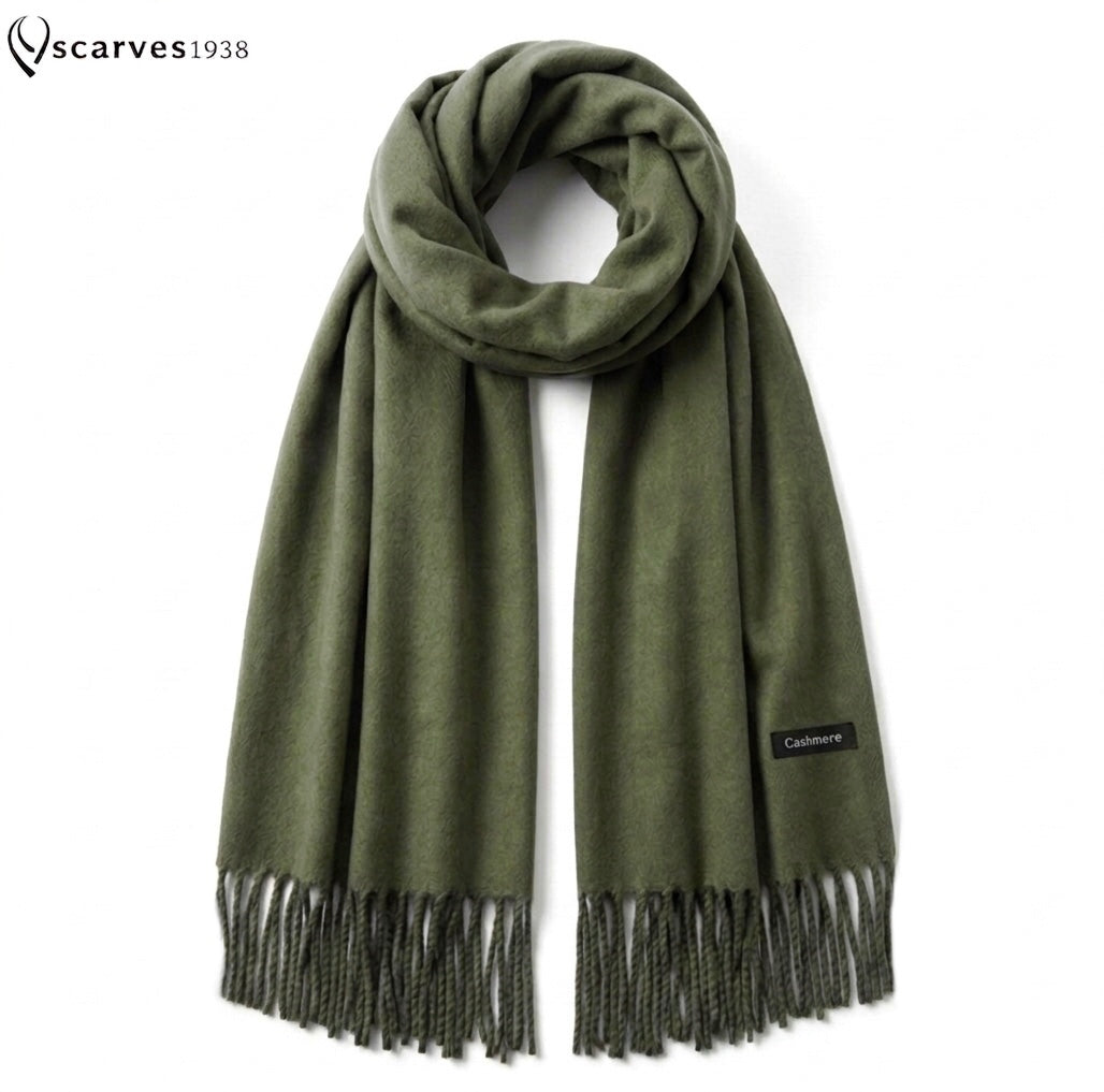 Military Green Cashmere Blend Scarf – Soft Unisex Wrap