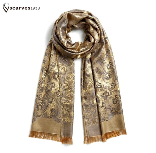 Gold Reversible Silk Scarf - Gift For Her - Bridesmaid Shawl