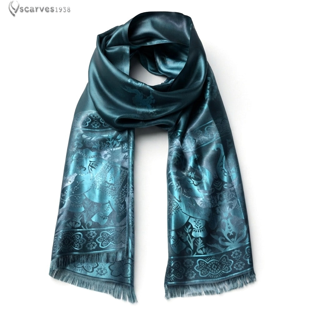 Elegant Blue Elephant Print Silk Scarf – Premium Thai Silk Wrap