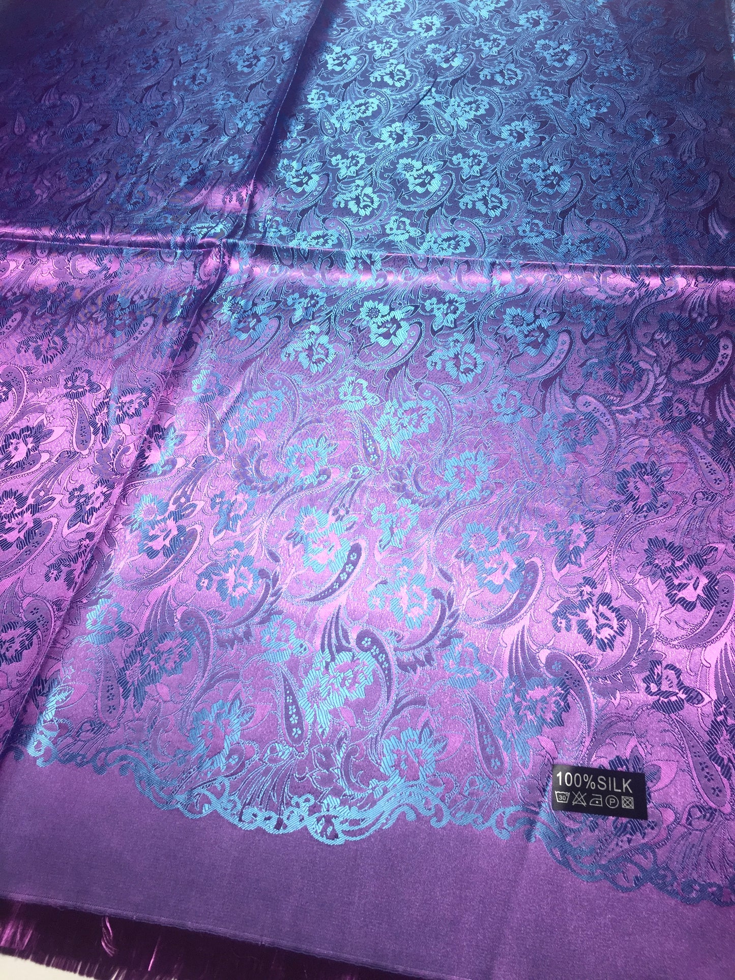 Luxurious Purple Floral Silk Wrap - Handwoven Artisan Shawl - Elegant Evening Wear Scarf Stole