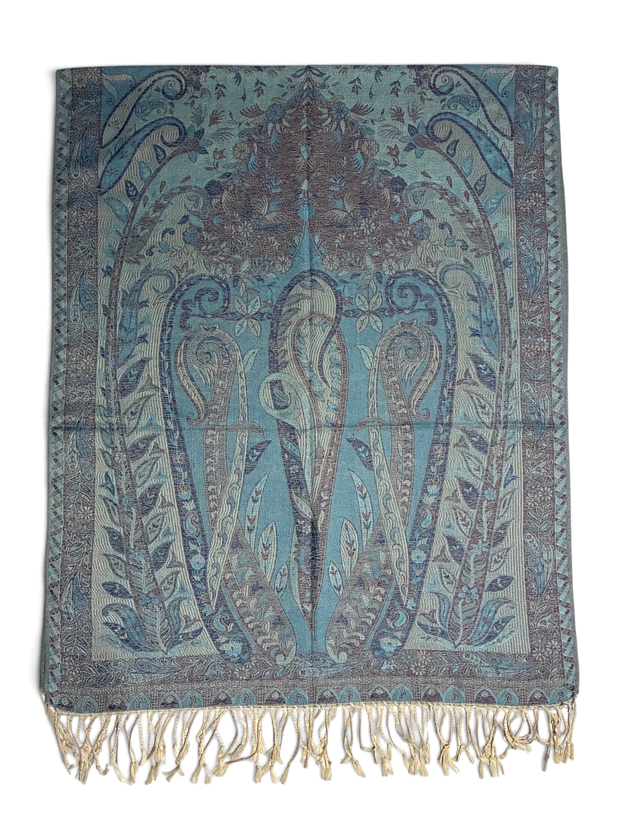 Reversibile Classic Paisley Light Blue & Brown Pashmina Wrap