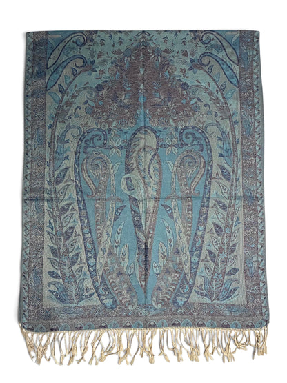 Reversibile Classic Paisley Light Blue & Brown Pashmina Wrap