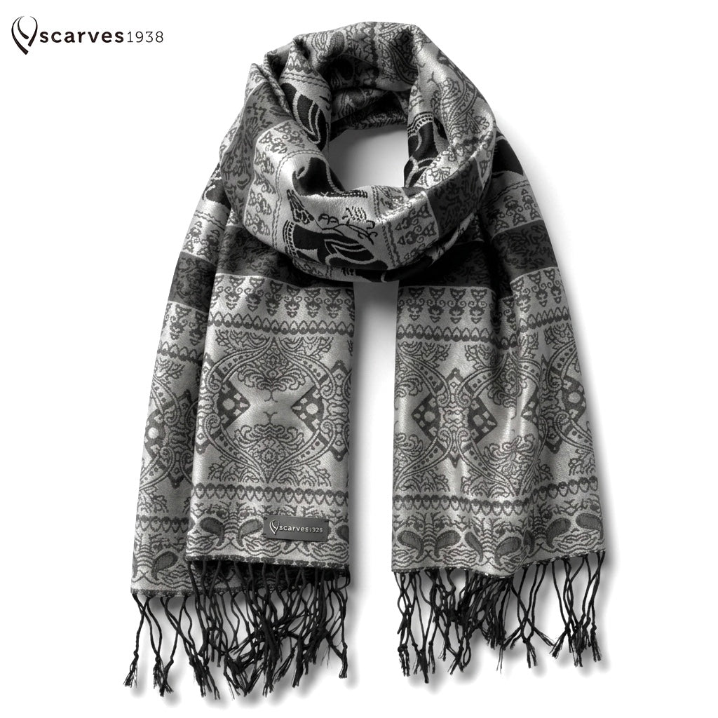 Gray Pashmina Scarf - Elephant Wraps Tribal Shawl - Gift Idea