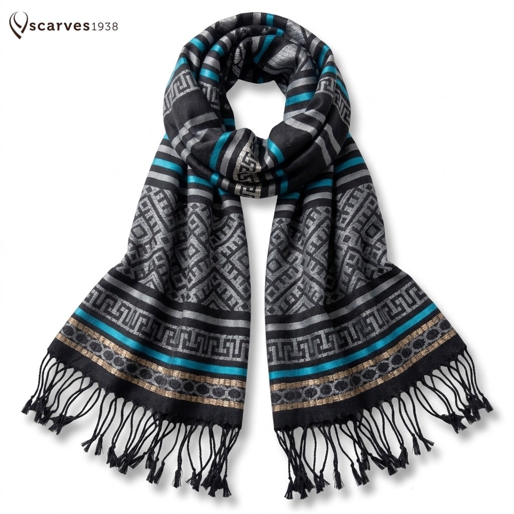 Tribal Geometric Pashmina Gray Striped Pattern Turban