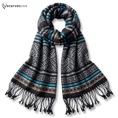 Tribal Geometric Pashmina Gray Striped Pattern Turban