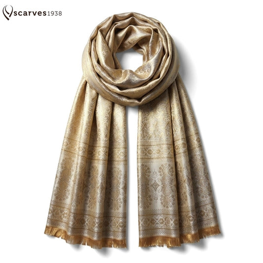 Gold & Silver Silk Scarf - Gift For Her - Unisex Handmade Stole - wedding scarf