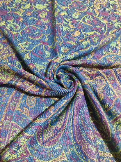 Elegant Reversible Paisley Jacquard Pashmina Stole - Blue & Purple⁠