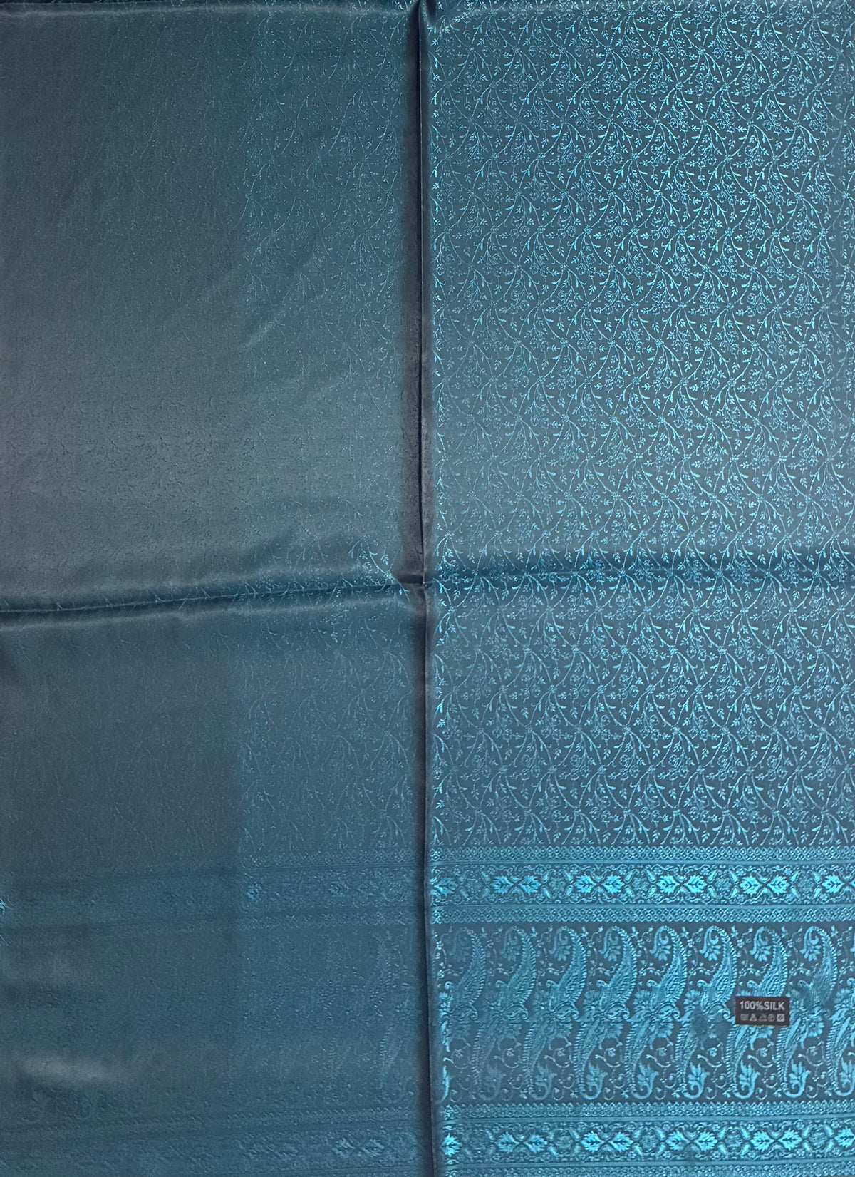 Teal Silk Jacquard Stole with Paisley Details