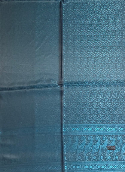 Teal Silk Jacquard Stole with Paisley Details