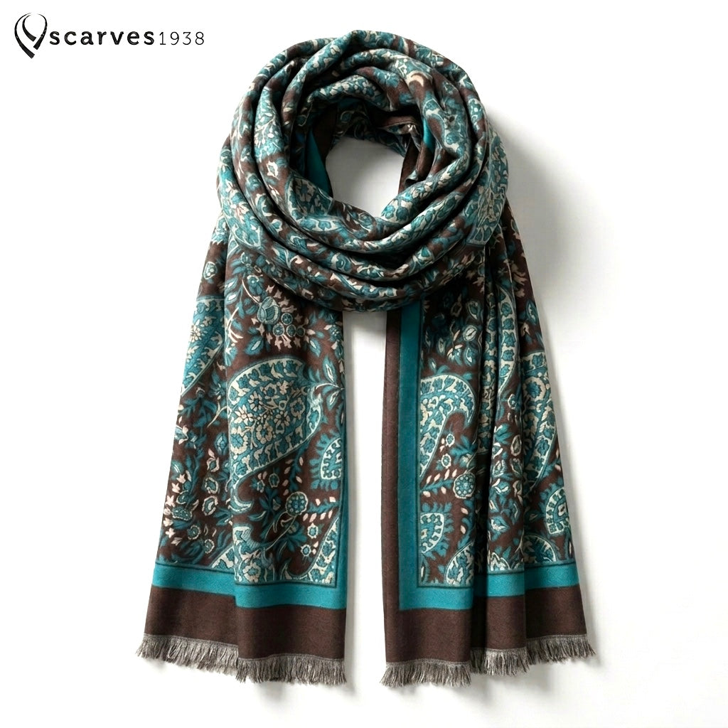 Black And Green Cashmere Scarf Paisley Silky