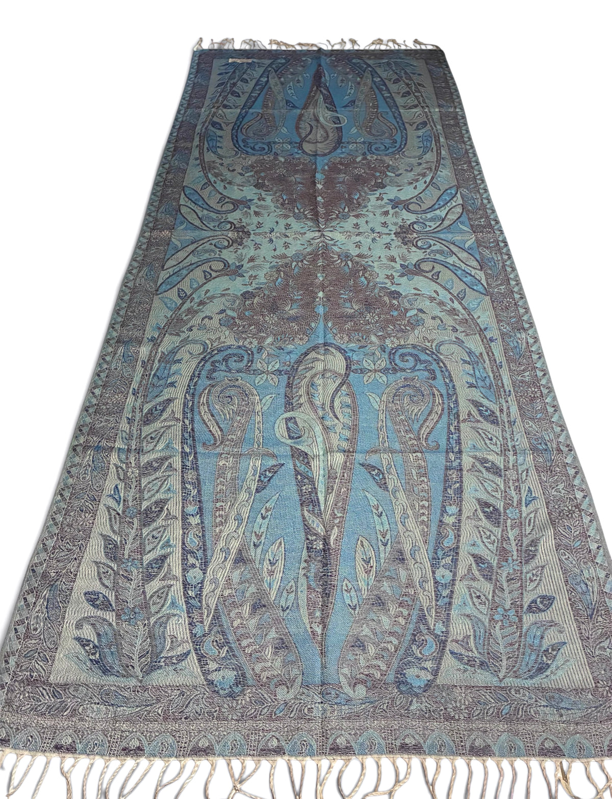 Reversibile Classic Paisley Light Blue & Brown Pashmina Wrap
