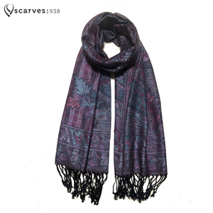 Dark paisley and flowers pashmina