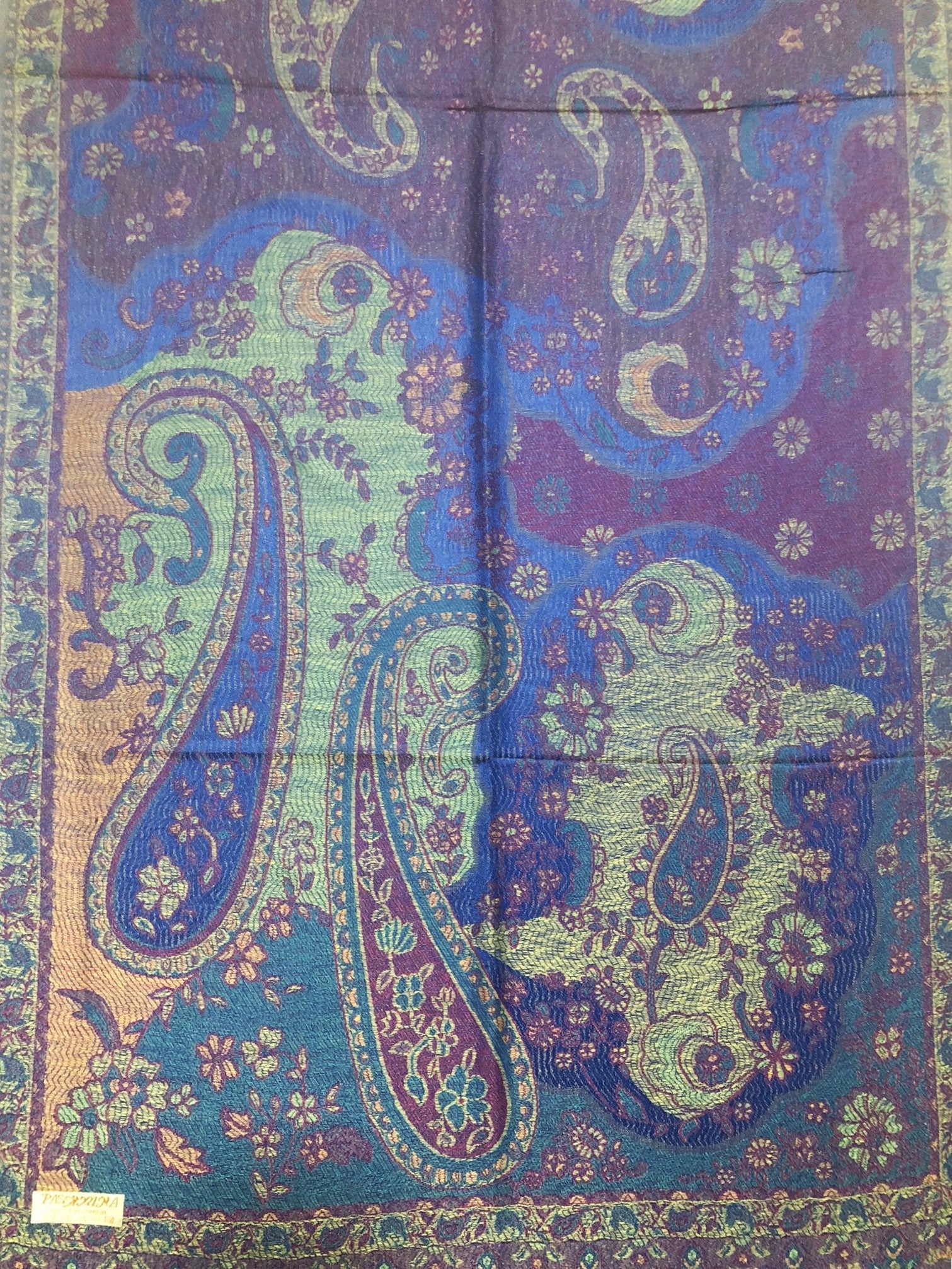 Blue and purple paisley pashmina