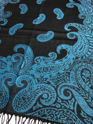 Blue and Black paisley pashmina