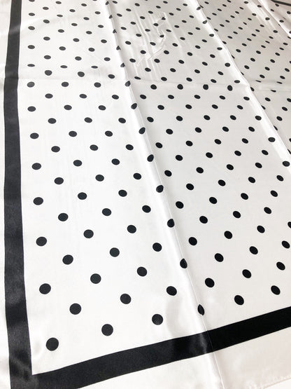 White and black Polka Dot Satin Square scarf
