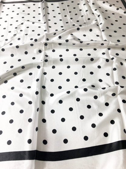 White and black Polka Dot Satin Square scarf