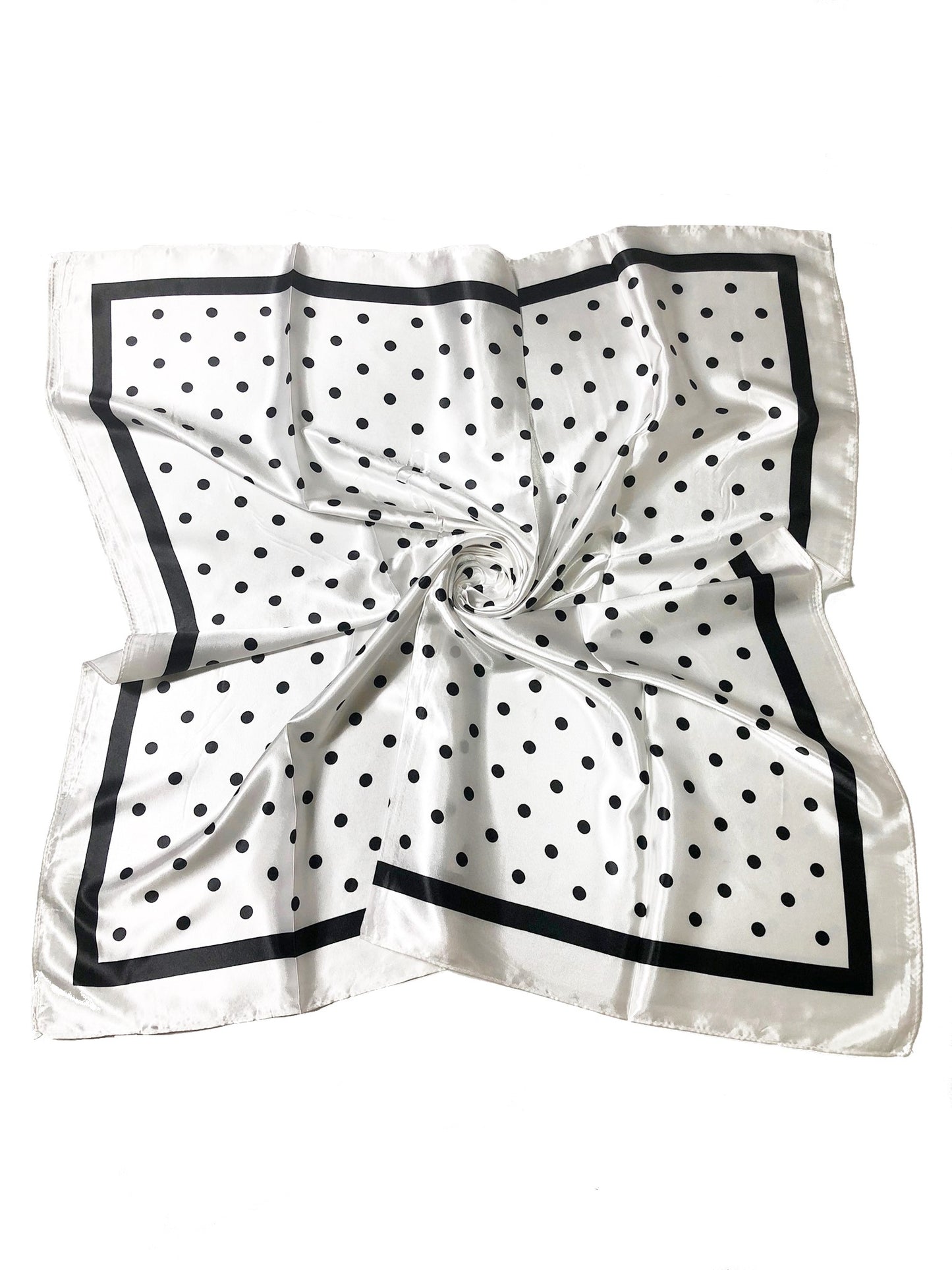 White and black Polka Dot Satin Square scarf