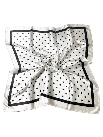 White and black Polka Dot Satin Square scarf