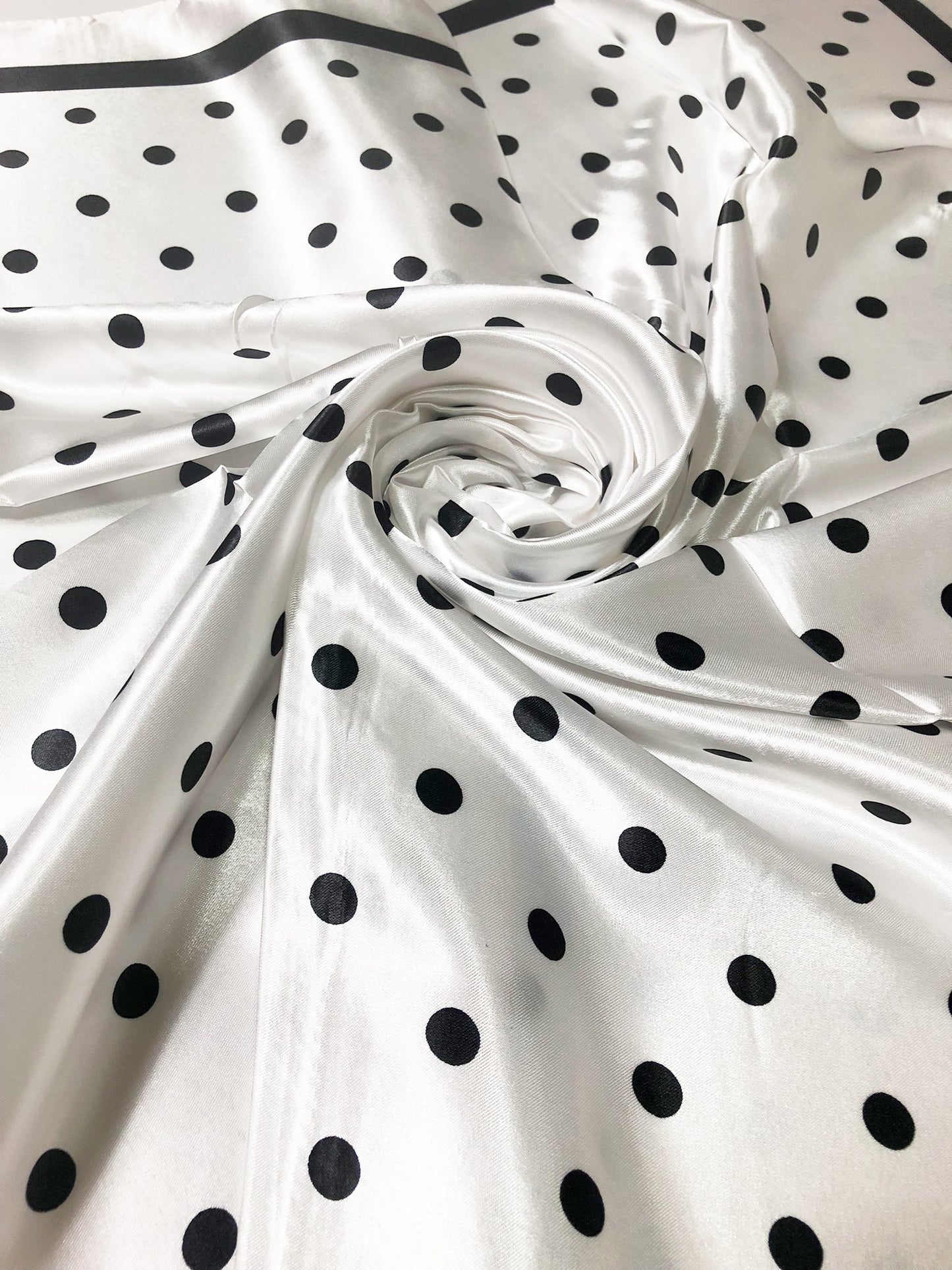 White and black Polka Dot Satin Square scarf