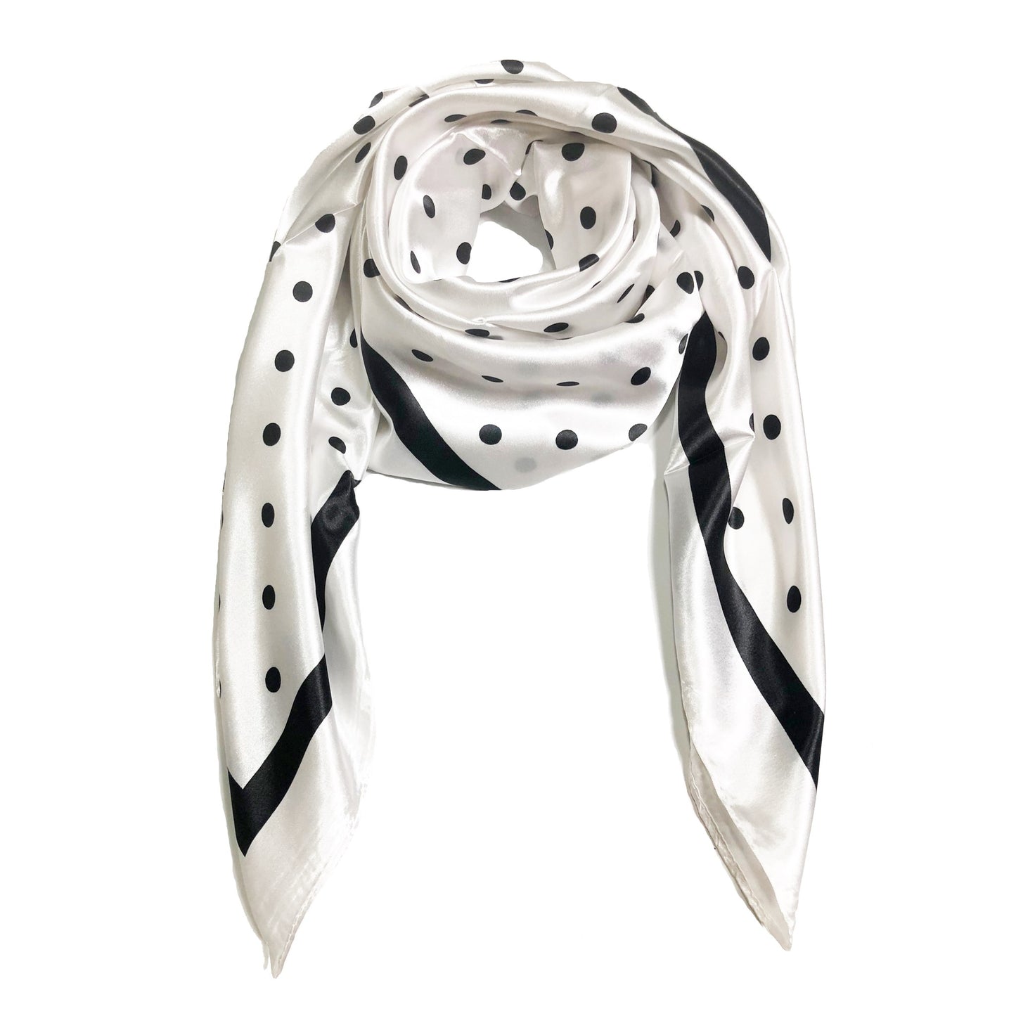 White and black Polka Dot Satin Square scarf