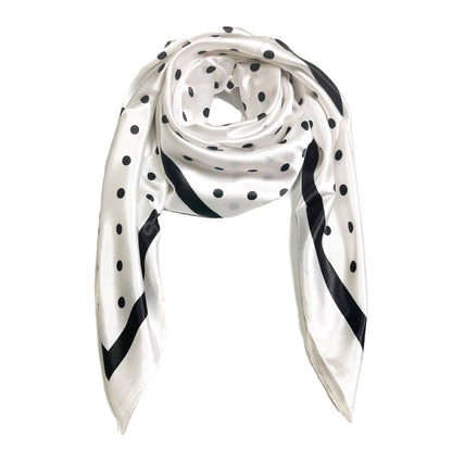 White and black Polka Dot Satin Square scarf