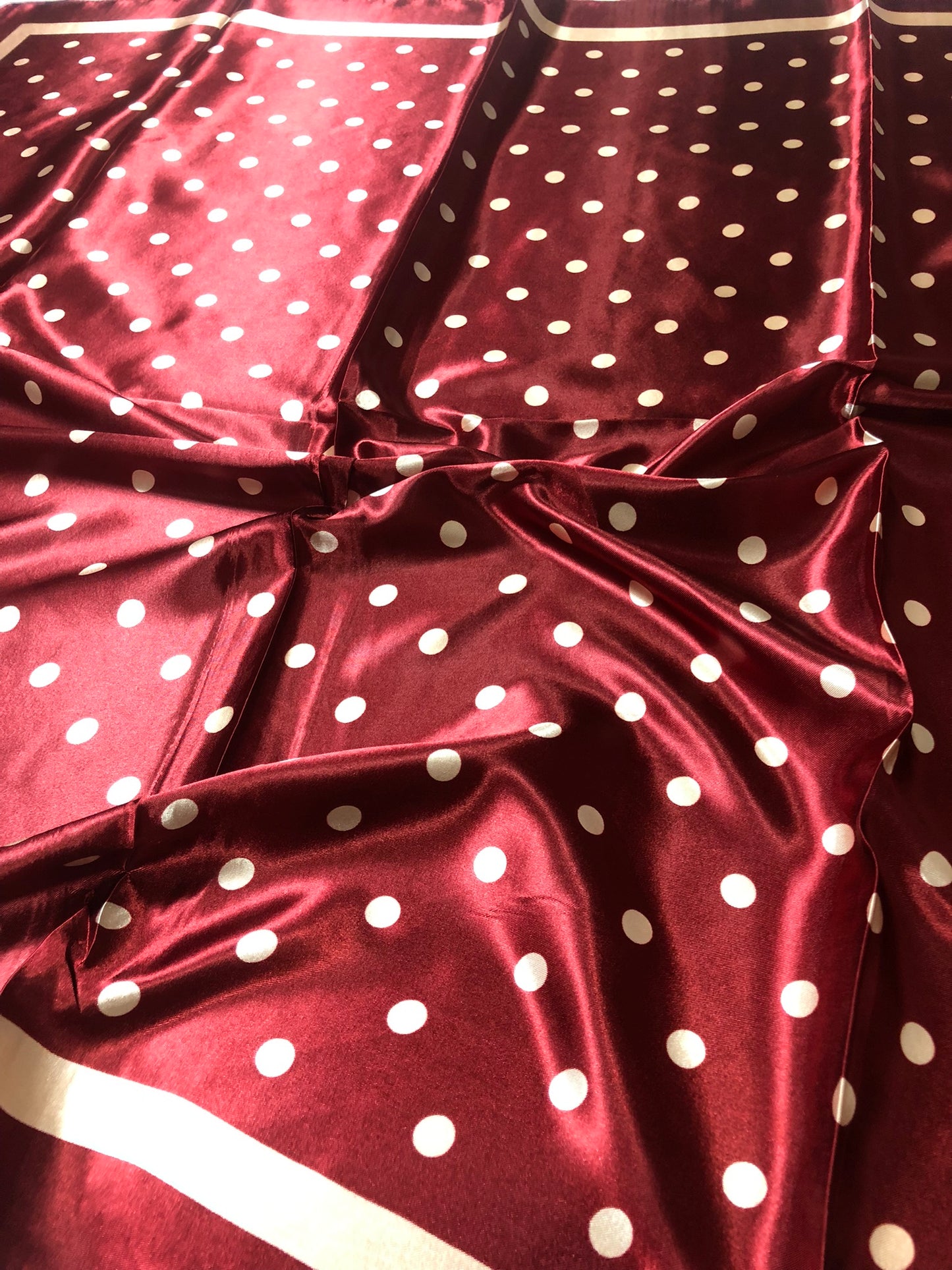 Burgundy Polka Dot Satin Square scarf
