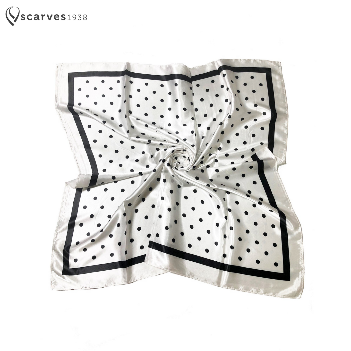 White and black Polka Dot Satin Square scarf