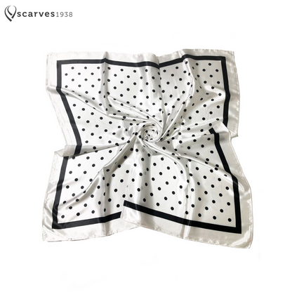 White and black Polka Dot Satin Square scarf