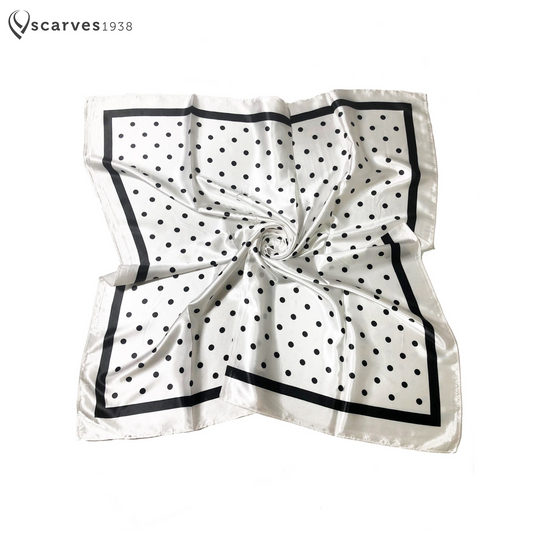 White and black Polka Dot Satin Square scarf