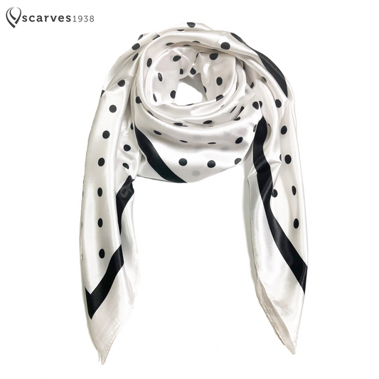 White and black Polka Dot Satin Square scarf