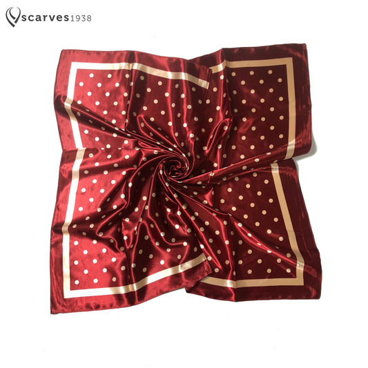 Burgundy Polka Dot Satin Square scarf