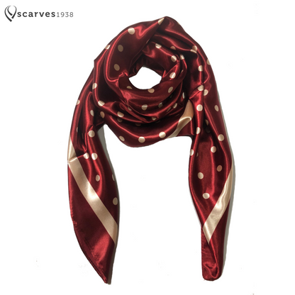 Burgundy Polka Dot Satin Square scarf