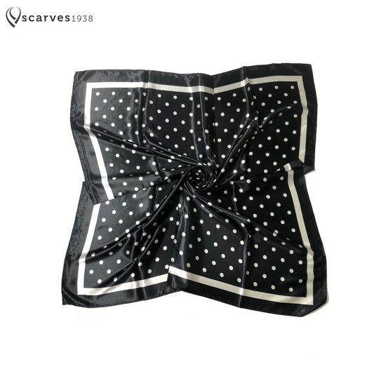 Black Polka Dot Satin Square scarf