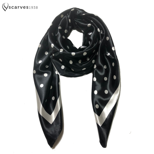 Black Polka Dot Satin Square scarf