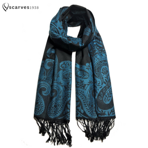 Blue and Black paisley pashmina