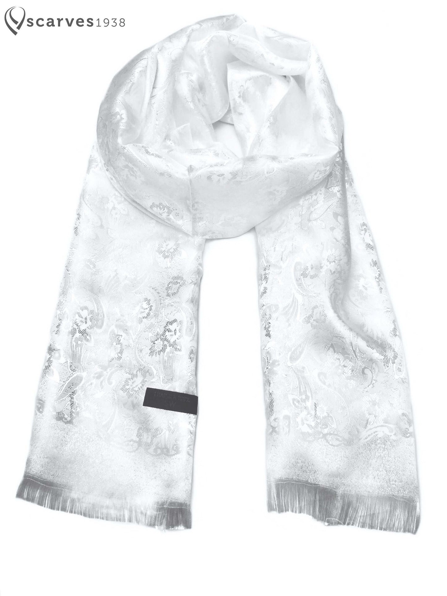 White Flowers Silk Scarf Paisley Gypsy Blossom