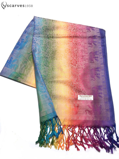 Colorful Pashmina Scarf, Elephant Rainbow scarf, rave accessories, festival scarf, scarves1938