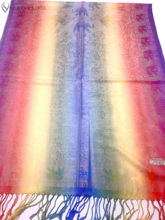 Colorful Pashmina Scarf - Elephant Rainbow shawl - Rave accessories - Festival scarf - LGBTQ 🏳️‍🌈 scarves1938