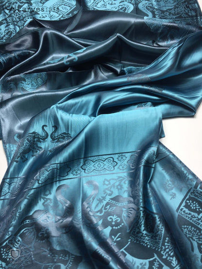 Silk Scarf Blue Elephant Lover Wraps Shawls
