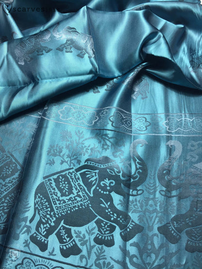 Silk Scarf Blue Elephant Lover Wraps Shawls