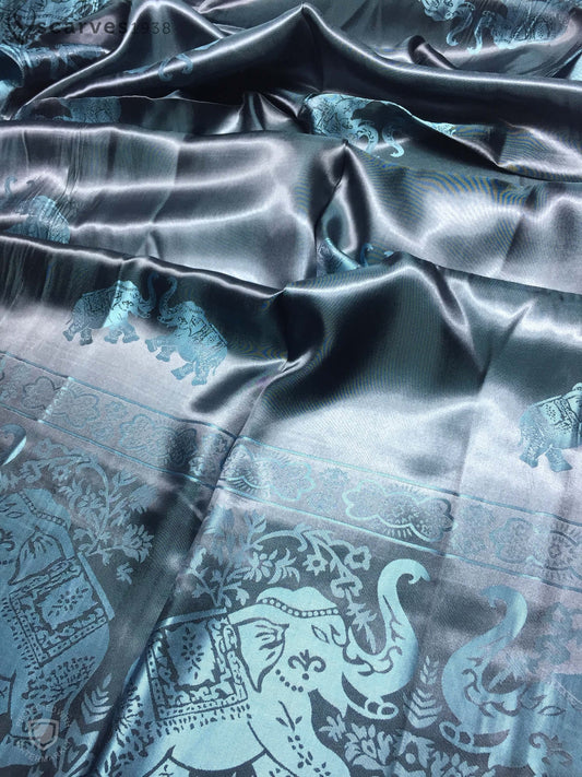 Elegant Blue Elephant Print Silk Scarf – Premium Thai Silk Wrap