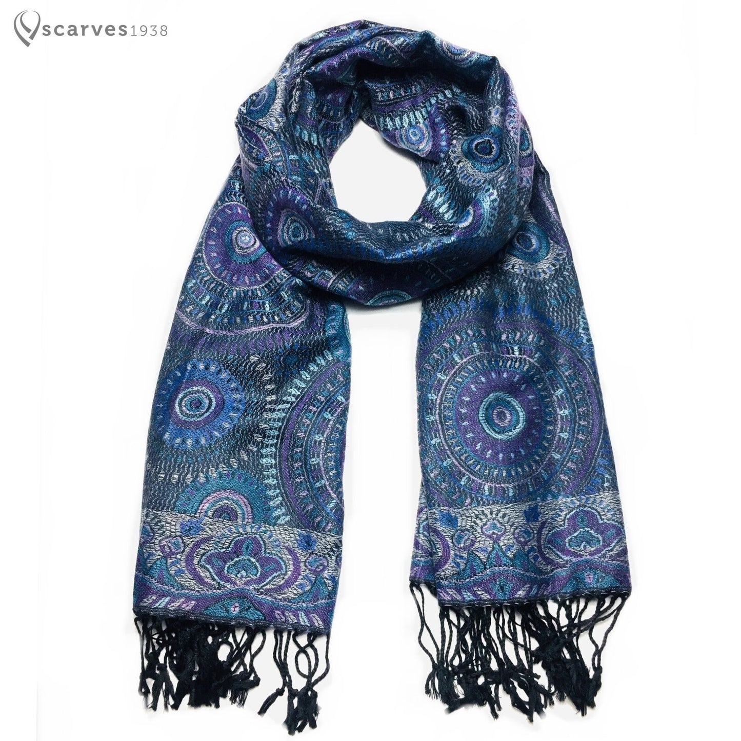 Mandala Blue Pashmina Purple Scarf Circles Turban