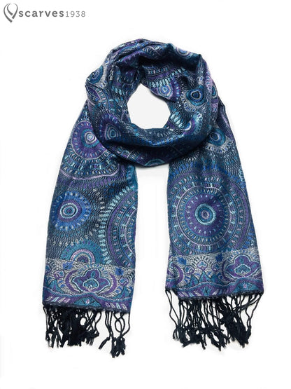 Mandala Blue Pashmina Purple Scarf Circles Turban