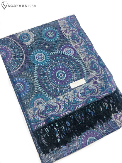 Mandala Blue Pashmina Purple Scarf Circles Turban